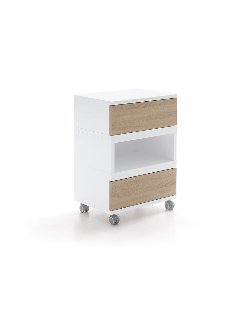 Swing - White trolley with drawers in oak pattern